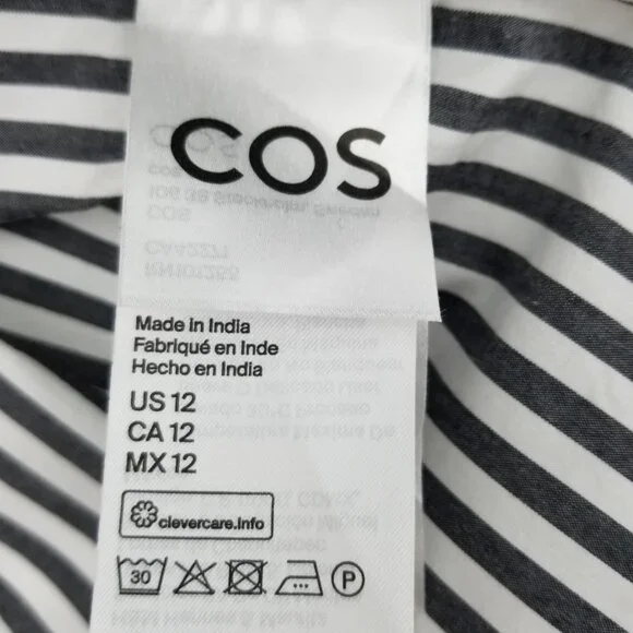 COS Button Down Oversized Long-Sleeve Striped Shirt w/ ruffle Sz.12 - Cotton - Picture 9 of 12